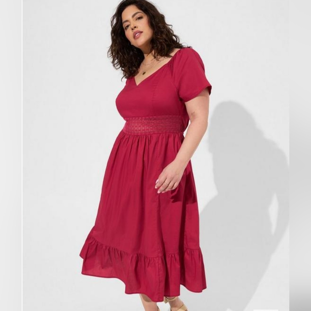 Midi Poplin Sheer Waist Dress